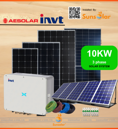 Báo Giá, Chi Phí Lắp Đặt Hệ Thống Điện Mặt Trời 10KW, 3 Pha - pin AEsolar, INVT